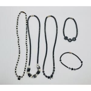 Hematite Beaded Necklace And Bracelet Lot Mixed Styles Jewelry Bundle